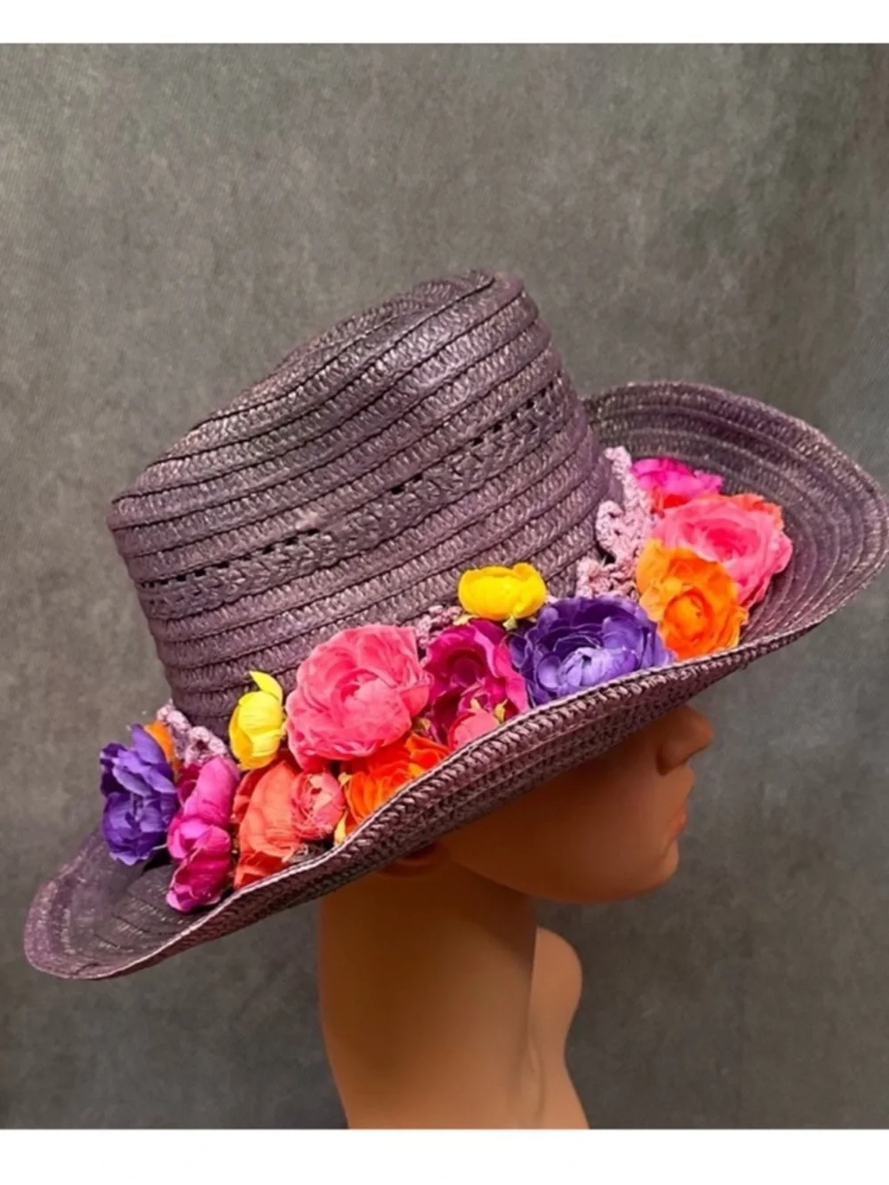 Vintage cowboy hat flowers floral purple western - Picture 4 of 8